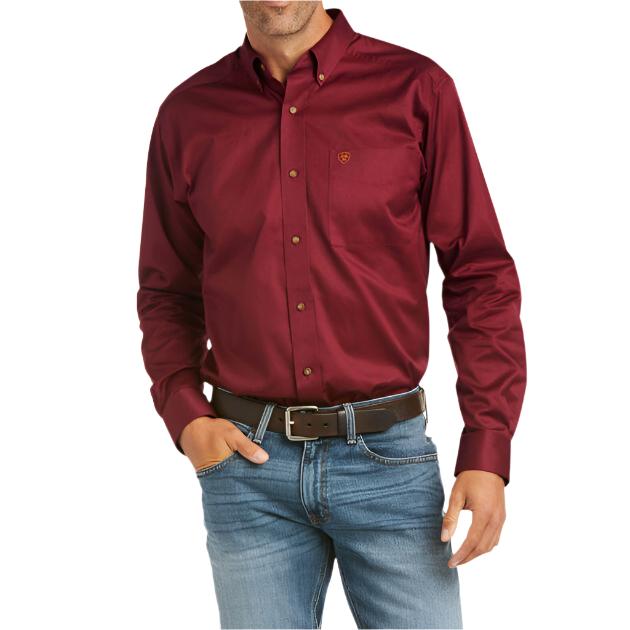 Ariat Solid Twill Fitted Burgundy Men's Shirt