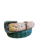 Load image into Gallery viewer, R. Watson Men&#39;s Olive Nubuck Sueded Caiman Belt
