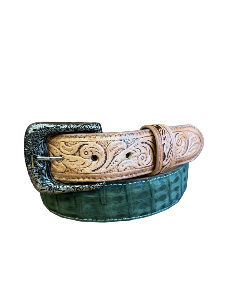 R. Watson Men's Olive Nubuck Sueded Caiman Belt