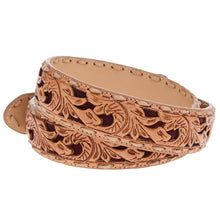 Load image into Gallery viewer, R Watson Men&#39;s Rhubarb Suede Underlay Natural Embossed Belt
