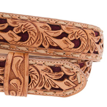 Load image into Gallery viewer, R Watson Men&#39;s Rhubarb Suede Underlay Natural Embossed Belt
