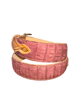 Load image into Gallery viewer, R. Watson Men&#39;s Rhubarb Nubuck Sueded Caiman Belt
