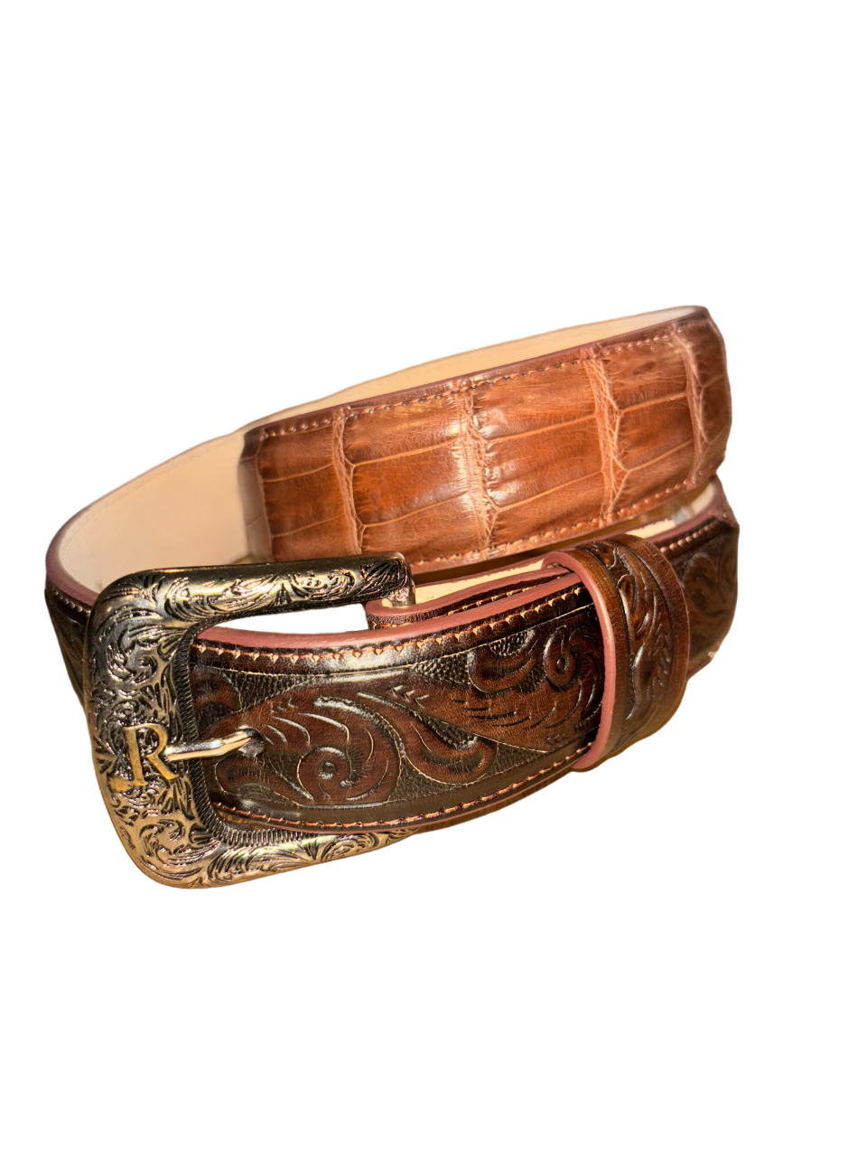 R. Watson Men's Tobacco Glazed Caiman Belt