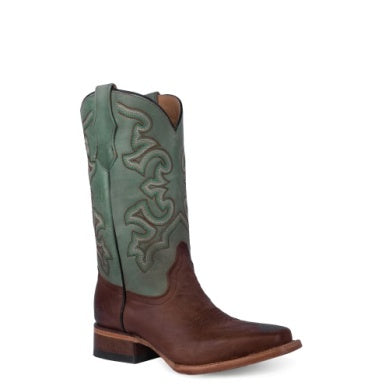 Corral Teen Brown/Green Embroidered Square Toe